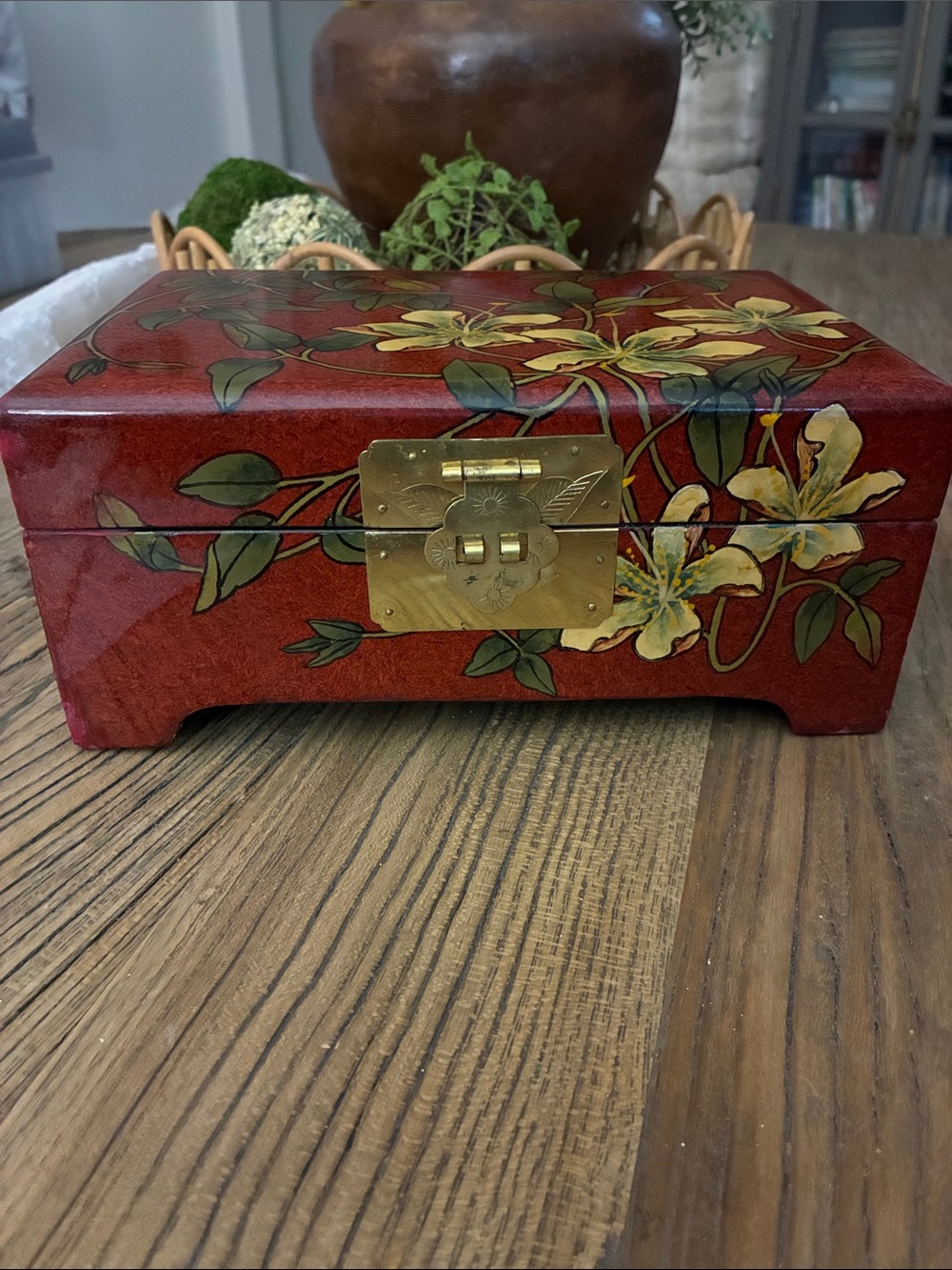 Vintage Style Red Laquer Asian Style Jewelry Box